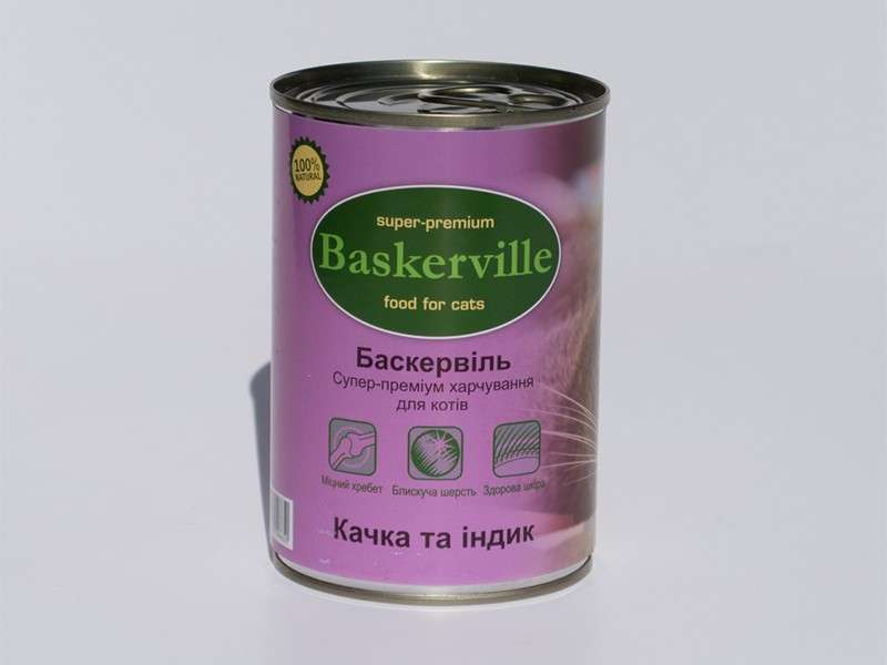 Baskerville - консервы Баскервиль для кошек, с уткой и индюшкой 200 г