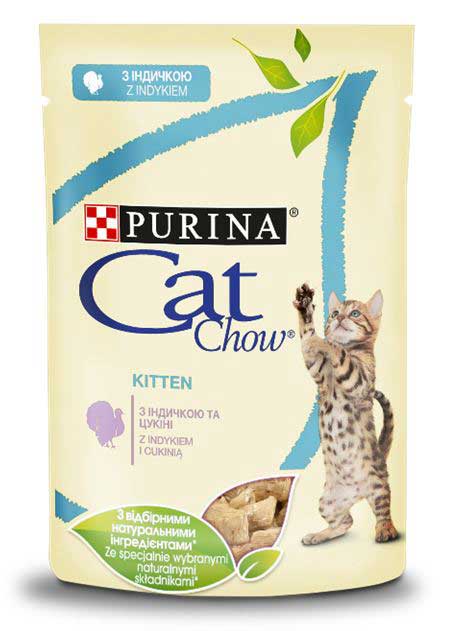 Cat Chow Kitten - консервы Кэт Чау с индейкой и цуккини в желе для котят (85 г)