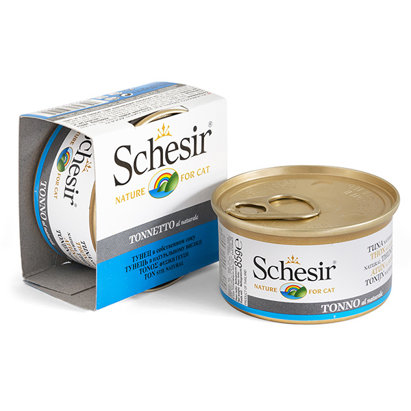 Schesir Tuna Natural - консервы Шезир с тунцом в собственном соку для кошек, банка (85 г)