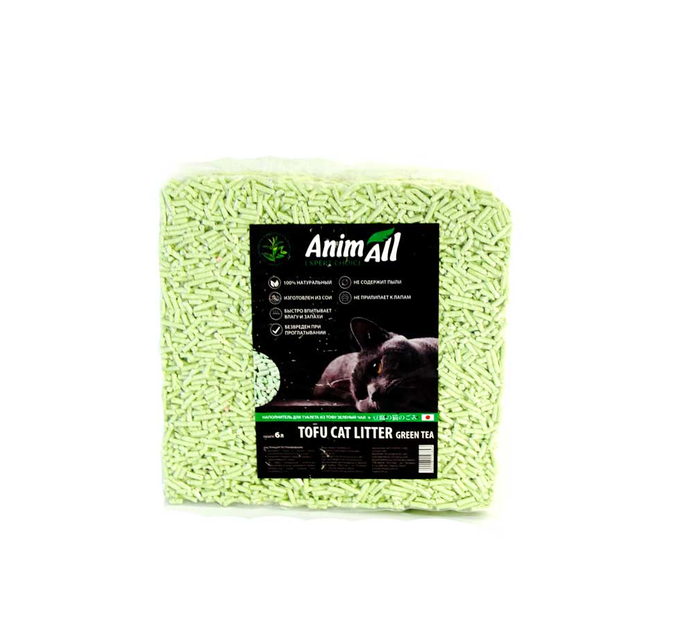 AnimAll Tofu - наполнитель ЭнимАл зеленый чай для туалета (6 л)