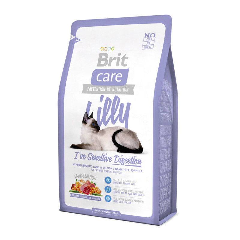 Сухий корм Brit Care Lilly Sensitive для котів з чутливим травленням з ягням та лососем 400г