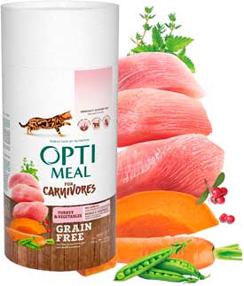 OptiMeal For Carnivores - беззерновой корм ОптиМил с индейкой и овощами для кошек 300 г