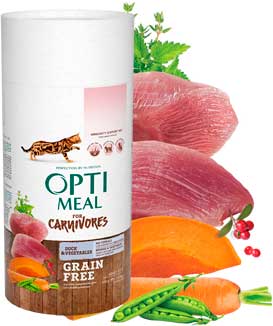 Сухий корм OptiMeal For Carnivores для котів беззерновий качка з овочами 300г