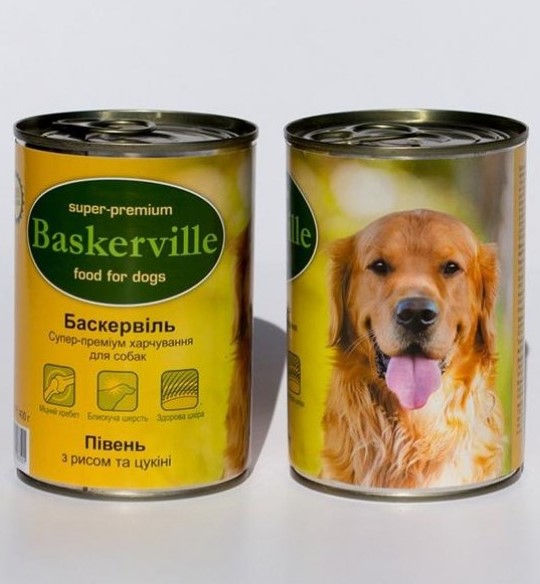 Вологий корм Baskerville для собак з півнем, рисом та цукіні 400 г