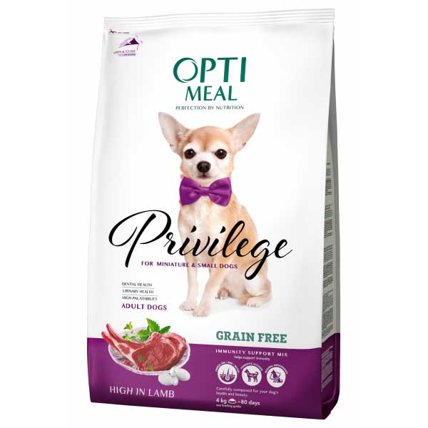 Сухий корм OptiMeal Privilege Adult для собак міні порід гіпоалергенний з ягням 1,5кг