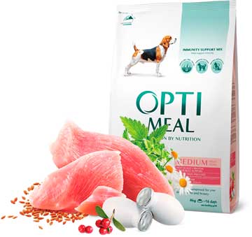Сухий корм OptiMeal Adult Medium Breed для собак середніх порід з індичкою 12кг