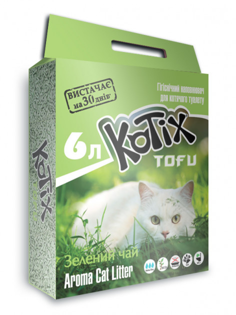 Kotix Tofu Соєвий наповнювач Котікс Тофу в котячий туалет, 6л зелений чай