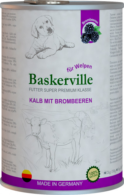 Вологий корм Baskerville Super Premium Kalb Mit Brombeeren для цуценят телятина з ожиною 800 г