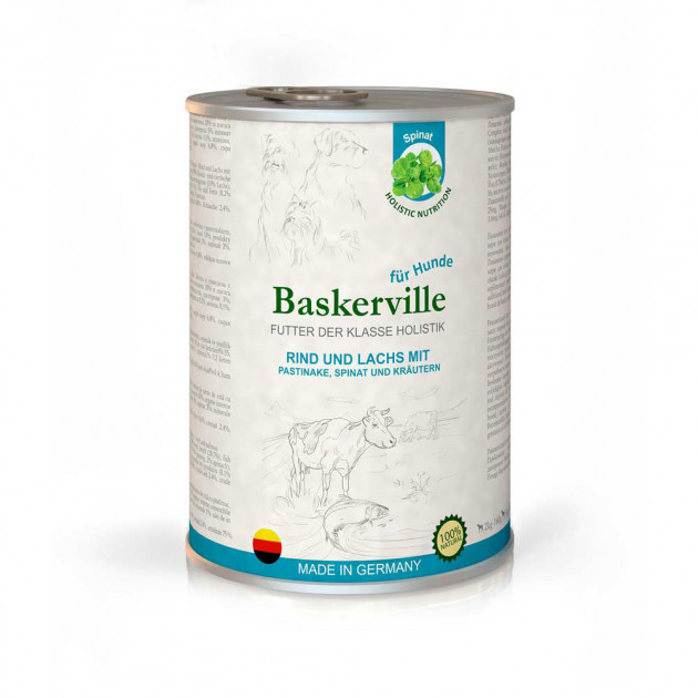 Baskerville Holistic Rind und Lachs Влажный корм Лосось, говядина, шпинат и зелень для собак 400 г