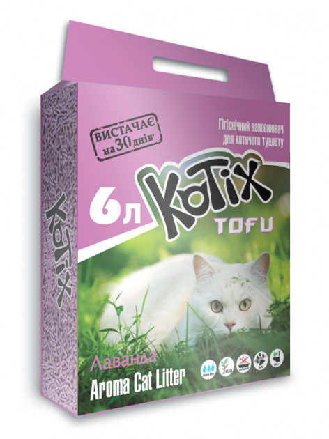 Kotix Tofu Соєвий наповнювач Котікс Тофу в котячий туалет, 6л лаванда