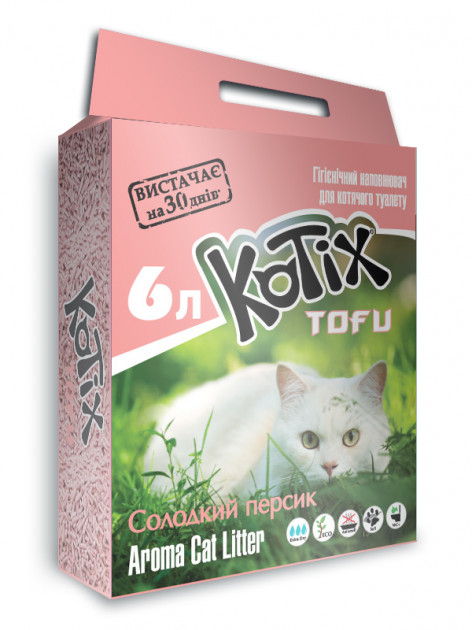 Kotix Tofu Соєвий наповнювач Котікс Тофу в котячий туалет, 6л персик