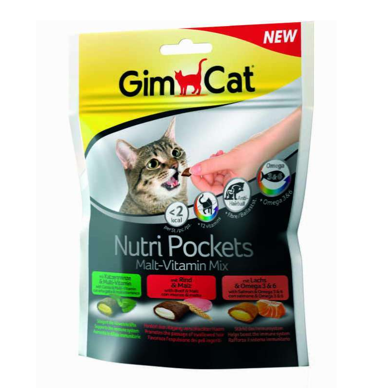 Ласощі GimCat Nutri Pockets Malt-Vitamin Mix для котів подушечки з мальт пастой та мультивітамінами 150г