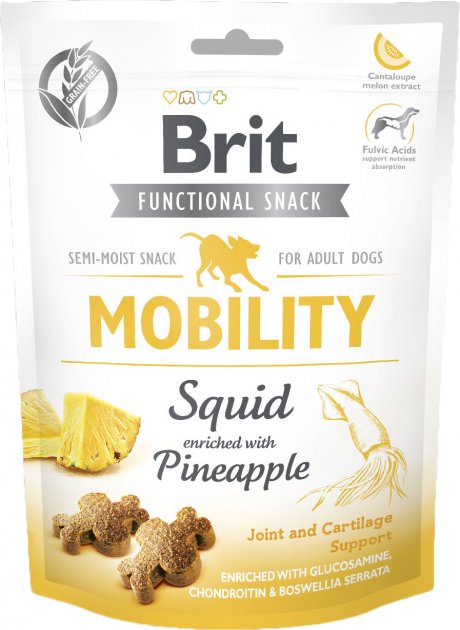 Смаколики Brit Care Dog Mobility для собак кальмар з ананасом для суставів 150г