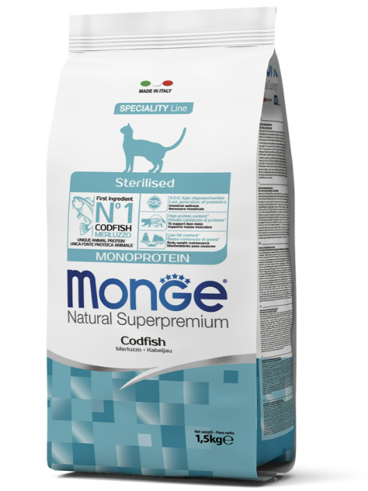 Сухой корм Monge Cat Monoprotein Sterilised для кошек с треской для стерилизованных 1,5кг