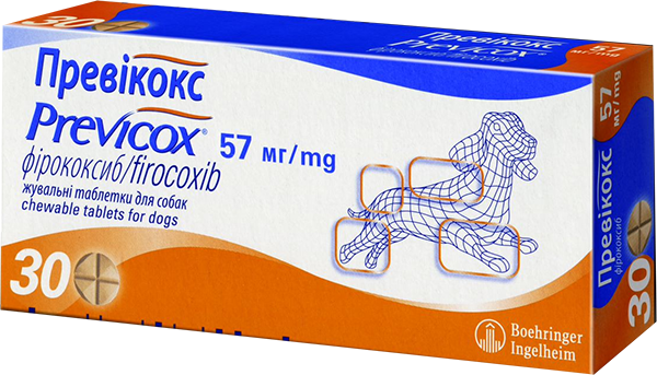 Протизапальні знеболюючі таблетки Boehringer Ingelheim Previcox для собак 57 мг/ упаковка