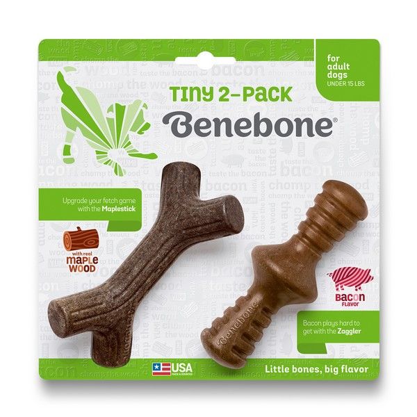 Іграшка Benebone 2 Pk Maplestick/Zaggler Bacon Tiny для собак жувальні Бенебон гантелька та гілочка зі смаком бекону