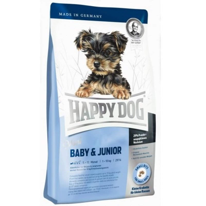 Happy Dog Mini Baby & Junior  -  Сухой корм Хэппи Дог с курицей для щенков мелких пород 300 г