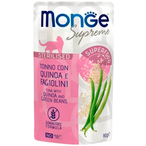 Вологий корм Monge Cat Supreme Adult для котів тунець з кіноа та стручковою квасолею пауч 80г