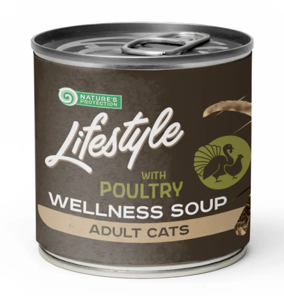 Влажный корм Natures Protection Lifestyle Longhaired Poultry суп для кошек домашних с длинной шерстью с курицей и индейкой 140мл