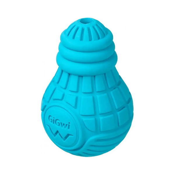 Іграшка GiGwi Bulb Rubber для собак Лампочка гумова з отвором для ласощів блакитна 9см