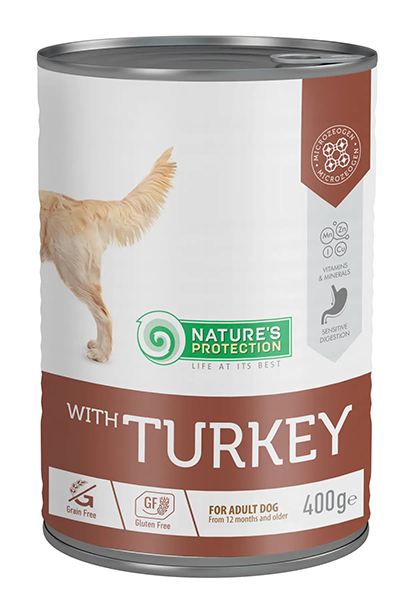 Влажный корм Natures Protection Adult Sensitive Turkey Cans для собак с чувствительным пищеварением с индейкой 400г