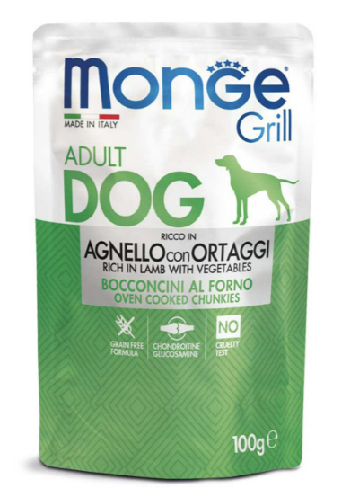 Вологий корм Monge Dog Grill для собак з ягням та овочами 100г