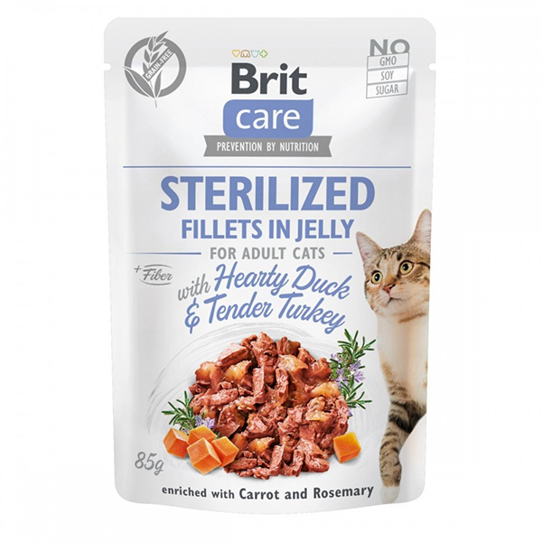 Вологий корм Brit Care Cat Sterilized Pouch Fillets Duck and Turkey in Jelly для котів філе з качкою та індичкою в желе 85г