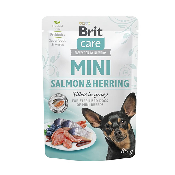 Вологий корм Brit Care Dog Mini Fillets Salmon and Herring in Gravy для собак міні порід філе лосось та оселедець в соусі 85г