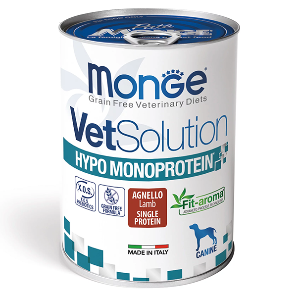 Вологий корм Monge Dog VetSolution Hypo Lamb для собак лікувальна дієта при харчовій непереносимості з ягня 400г