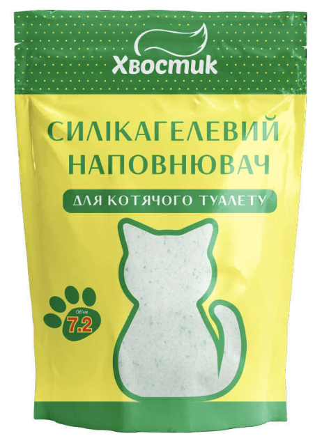 Наповнювач Хвостик силікагелевий для котячого туалета дрібний з зеленими гранулами 7,2л