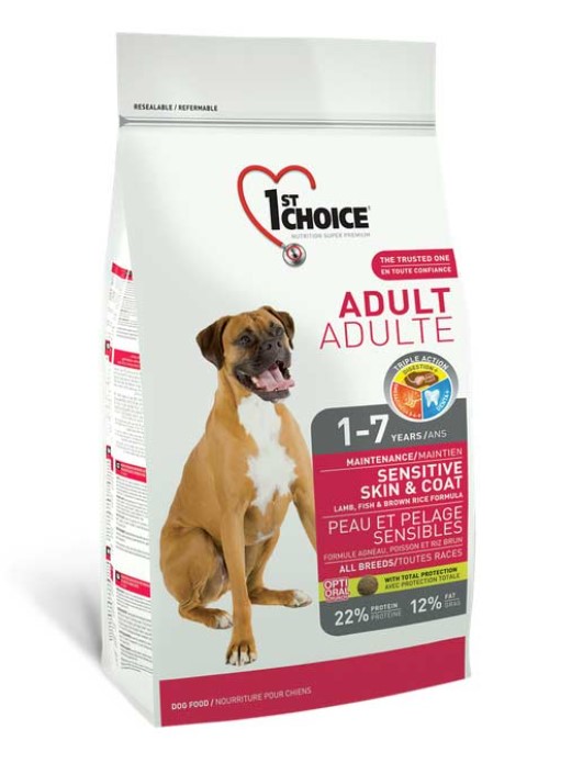 Сухий корм 1-st Choice Adult Sensitive Skin & Coat для собак з алергіями з м'ясом ягня та океанічною рибою 20кг
