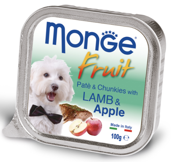 Вологий корм Monge Dog Fruit для собак паштет з ягням та яблуком 100г