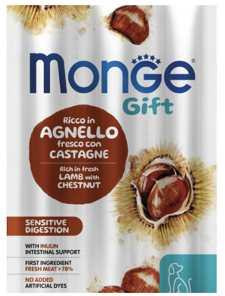 Смаколики Monge Gift Dog Sensitive digestion для собак ягня з каштанами 45г