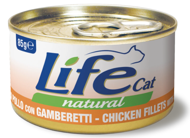 Влажный корм LifeCat Chicken Fillets with shrimp для кошек куриное филе с креветками 85г