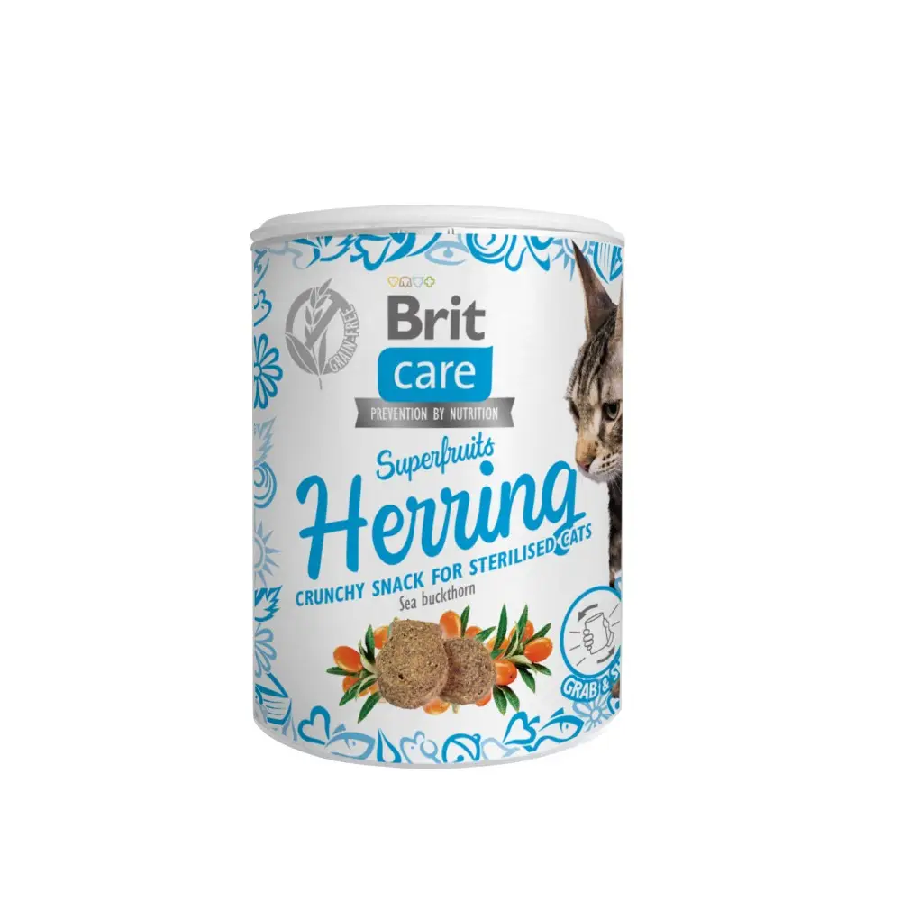 Ласощі Brit Care Cat Snack Superfruits Herring для котів стерилізованих з оселедцем та суперфруктами 100г