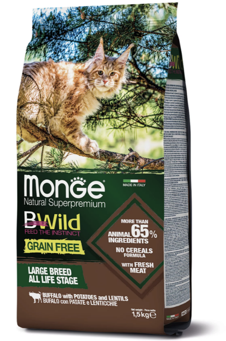 Сухий корм Monge Cat Bwild Grain Free Large Breed для котів великих порід з м'яса буйвола 1,5кг