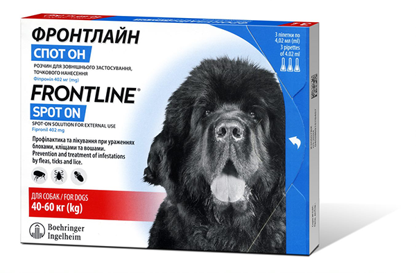 Краплі Boehringer Ingelheim FrontLine Spot On для собак Фронтлайн Спот Он від бліх та кліщів на вагу 40-60кг 1 піпетка
