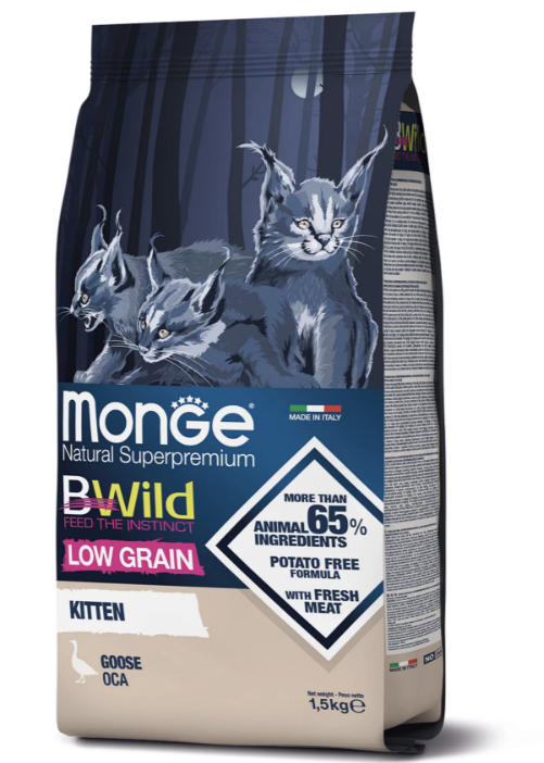 Сухой корм Monge Cat Bwild Low Grain Kitten для котят с мясом гуся 1,5кг