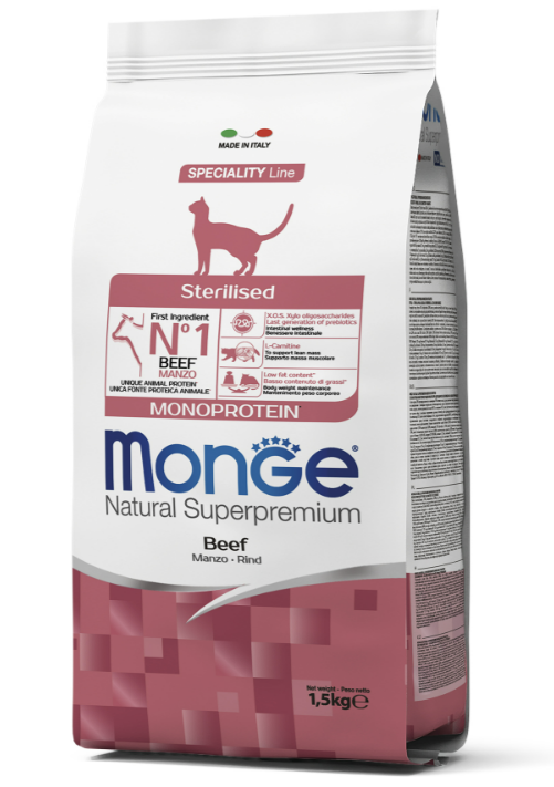 Сухий корм Monge Cat Monoprotein Sterilised для котів з яловичиною для стерилізованих 1,5кг