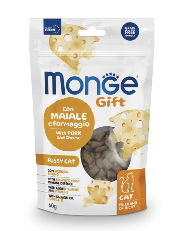 Смаколики Monge Gift Fussy cat для котів свинина і сир 60г