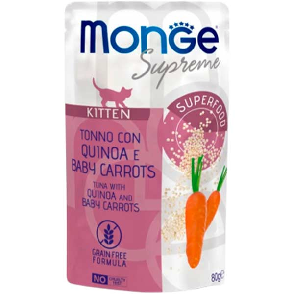 Вологий корм Monge Supreme Kitten для кошенят тунець з кіноа та морквою пауч 80г