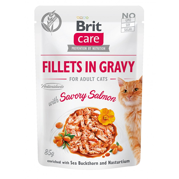 Влажный корм Brit Care Cat Pouch Fillets Salmon in Gravy для кошек филе с лососем в соусе 85г