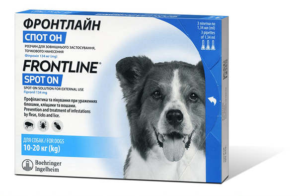 Краплі Boehringer Ingelheim FrontLine Spot On для собак Фронтлайн Спот Он від бліх та кліщів на вагу 10-20 кг 1піпетка