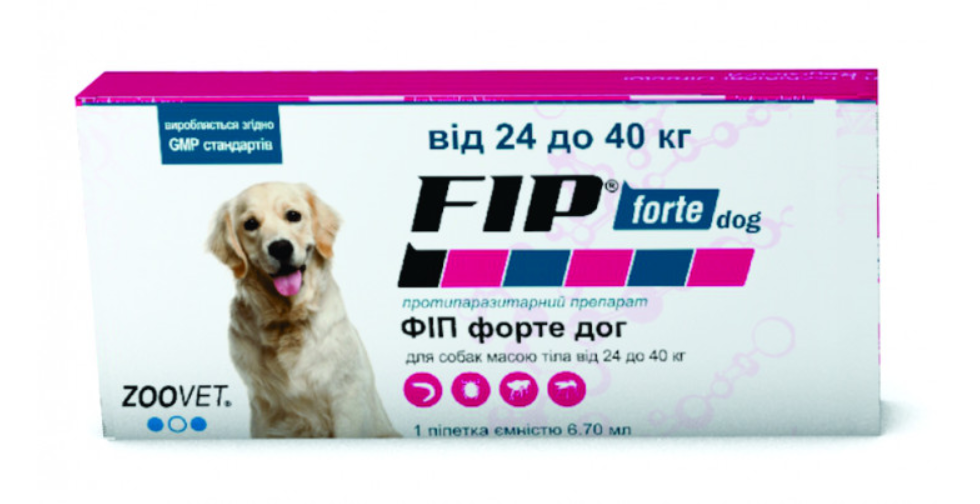 Краплі Zoovet Fip Forte для собак Фіп Форте від бліх та кліщів на вагу 24-40 кг, 1 піпетка