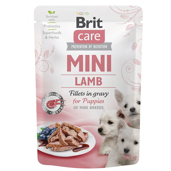 Вологий корм Brit Care Dog Mini Puppi Fillets Lamb in Gravy для цуценят міні порід філе з ягням в соусі 85г