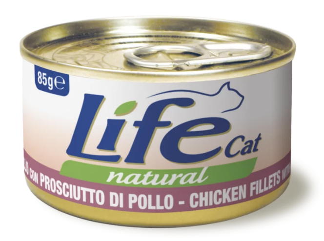 Влажный корм LifeCat Chicken Fillets with Ham для кошек куриное филе с ветчиной 85г