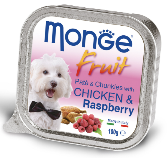 Вологий корм Monge Dog Fruit для собак паштет з куркою та малиною 100г