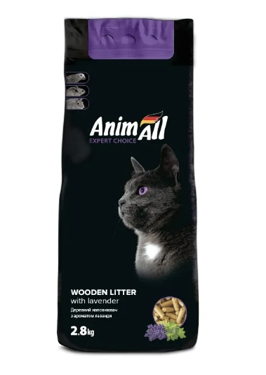 Деревний наповнювач AnimAll для котячого туалету з ароматом лаванди 2,8кг