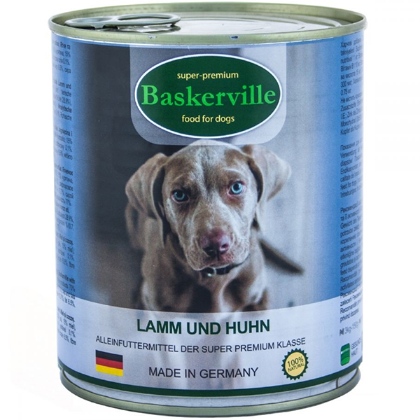 Вологий корм Baskerville для собак з ягням та півнем 800 г