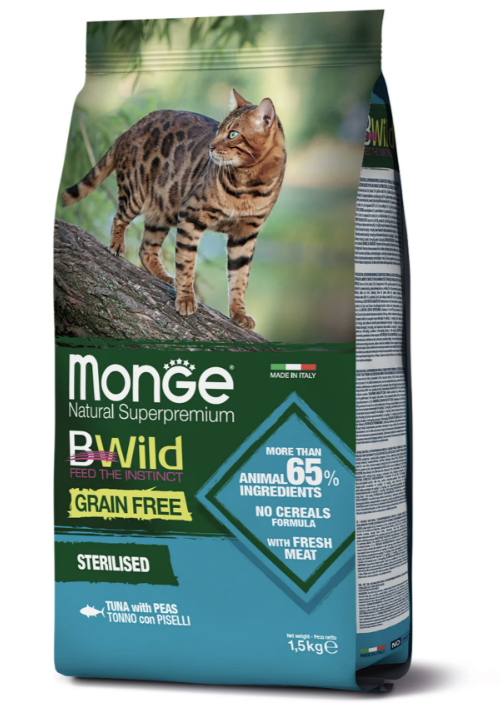Сухой корм Monge Cat Bwild Grain Free Sterilised для кошек стерилизованных c тунцом 1,5кг
